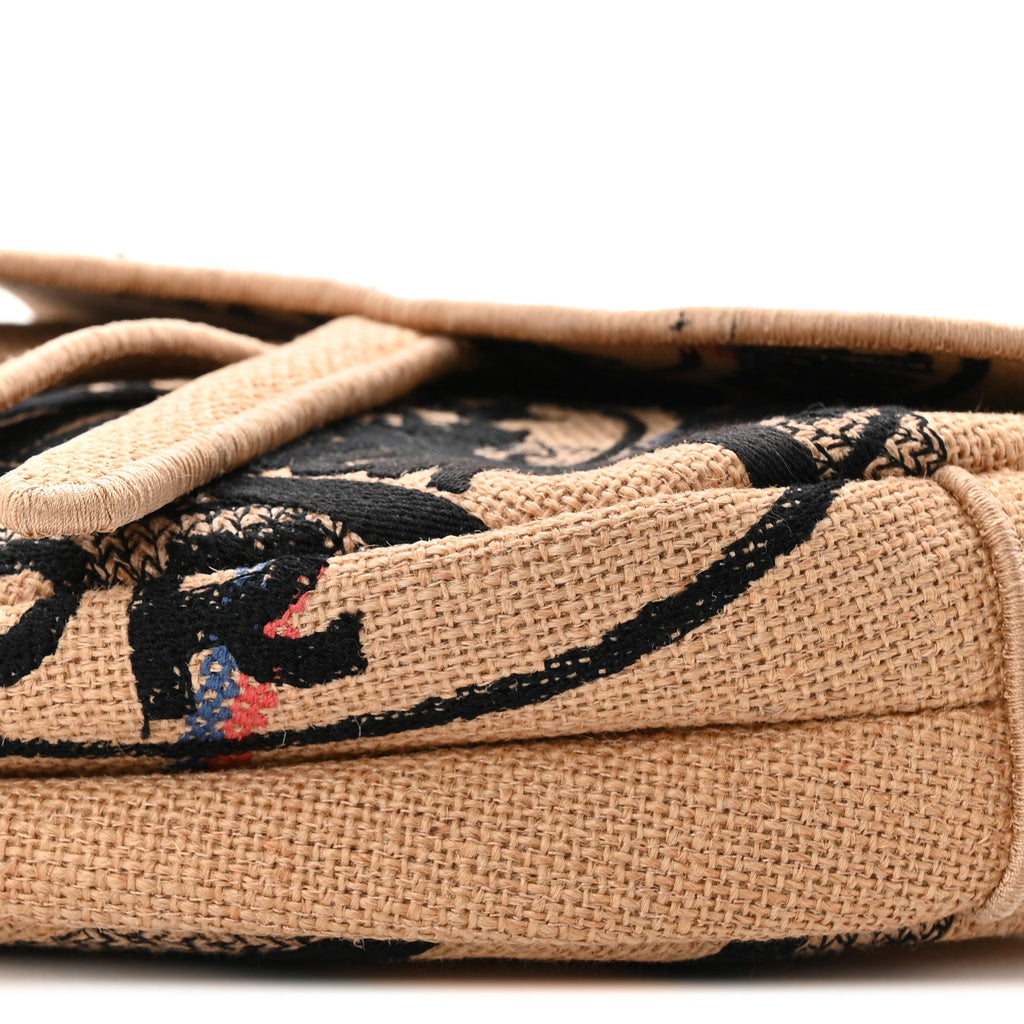 Canvas Jute Embroidered Saddle Bag Black Beige