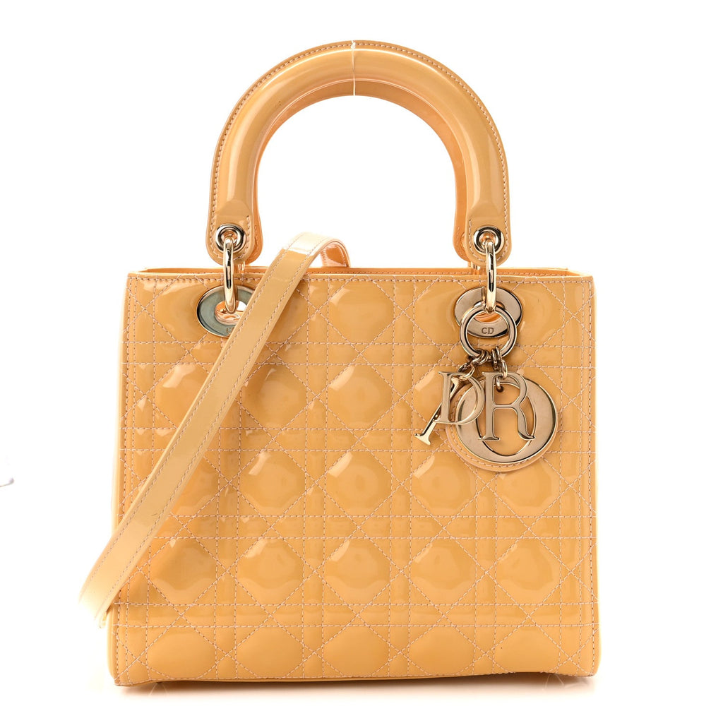 Patent Cannage Medium Lady Dior Beige