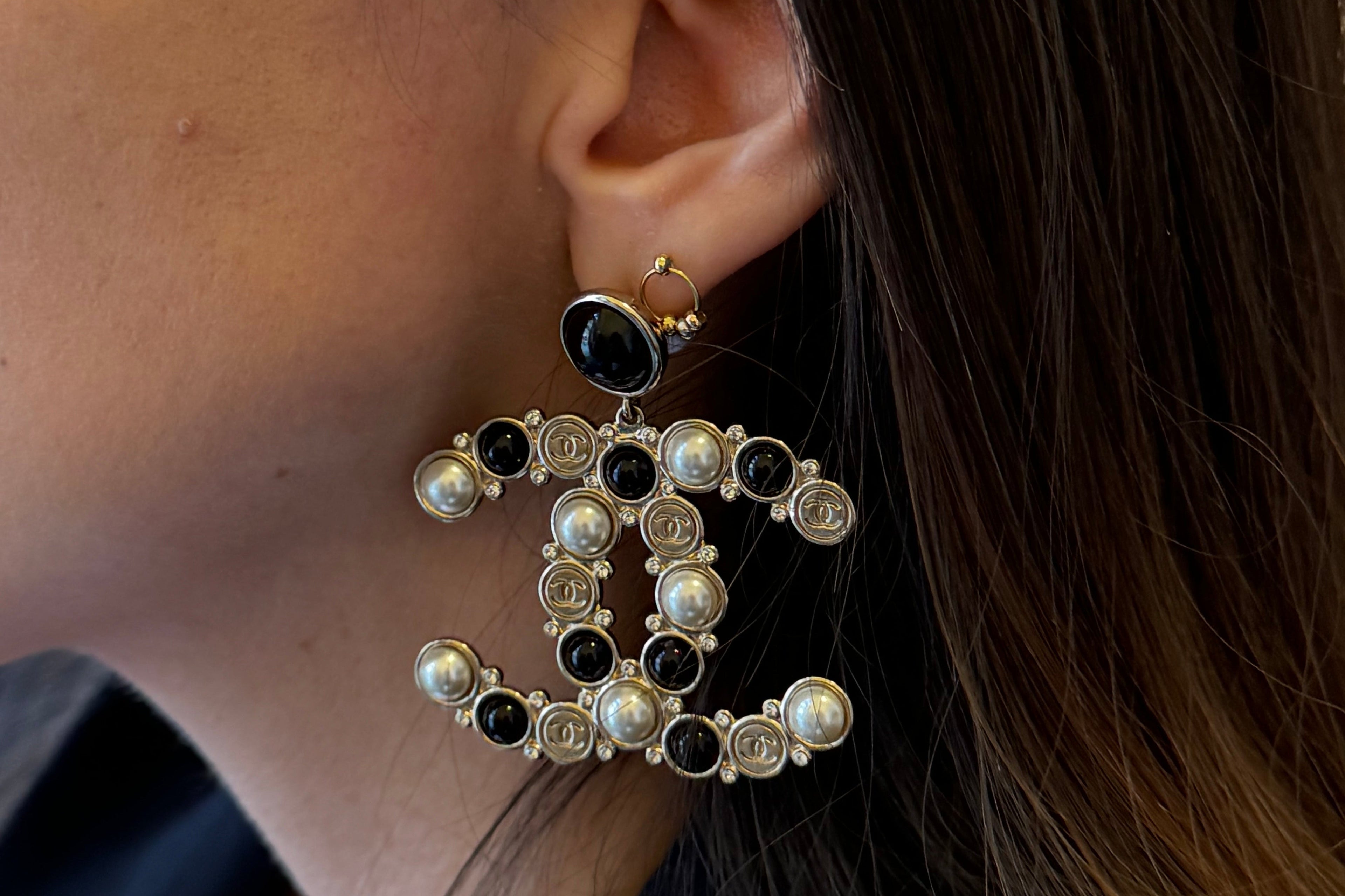 Chanel Double CC Classic Black and White Earrings