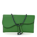 Goatskin Saddle Chain Wallet Pouch Bright Green