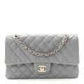 Caviar Quilted Medium Double Flap Grey