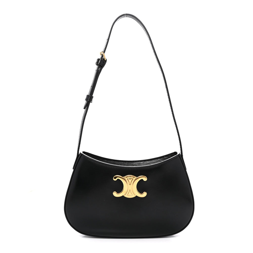 Shiny Calfskin Medium Tilly Triomphe Shoulder Bag Black