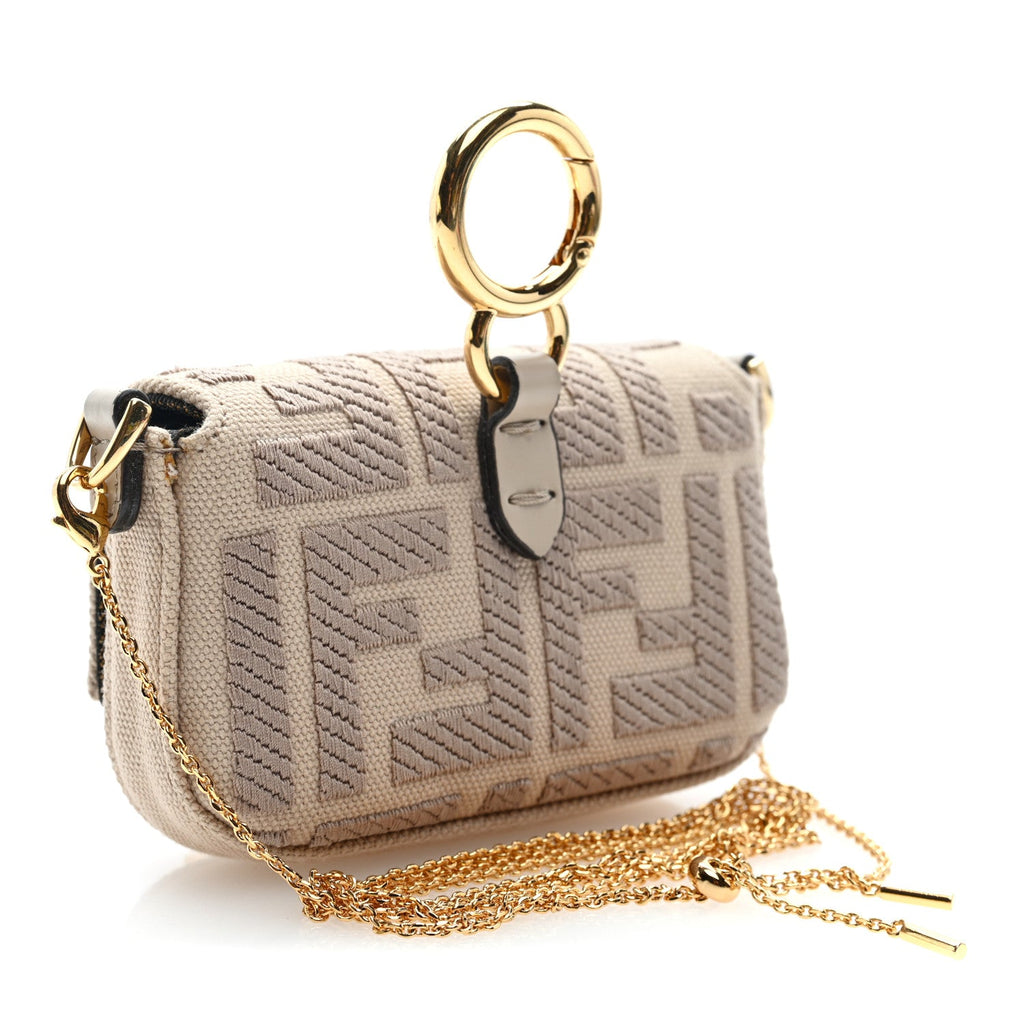Canvas Vitello King FF Embroidered Nano Maxi Buckle Baguette Charm Nuvola