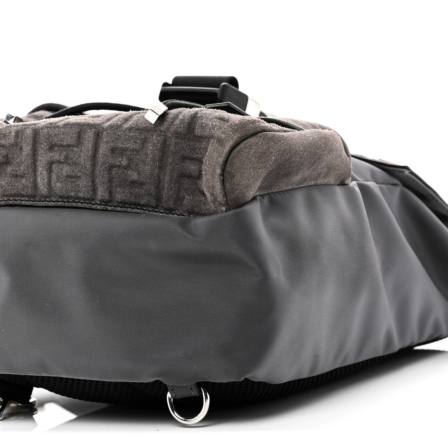 Suede Nylon Santander Cuoio Romano Bi-Color FF Embossed Small Fendiness Backpack Piombo Fango Grigio Polvere Asphalto