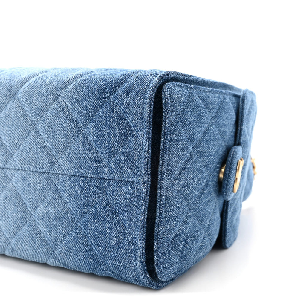 Washed Denim Quilted Small Chanel 25 Handbag Blue
