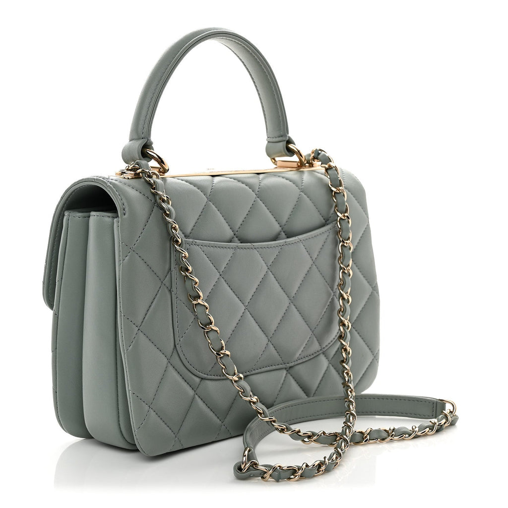 Lambskin Quilted Small Trendy CC Flap Dual Handle Bag Light Grey