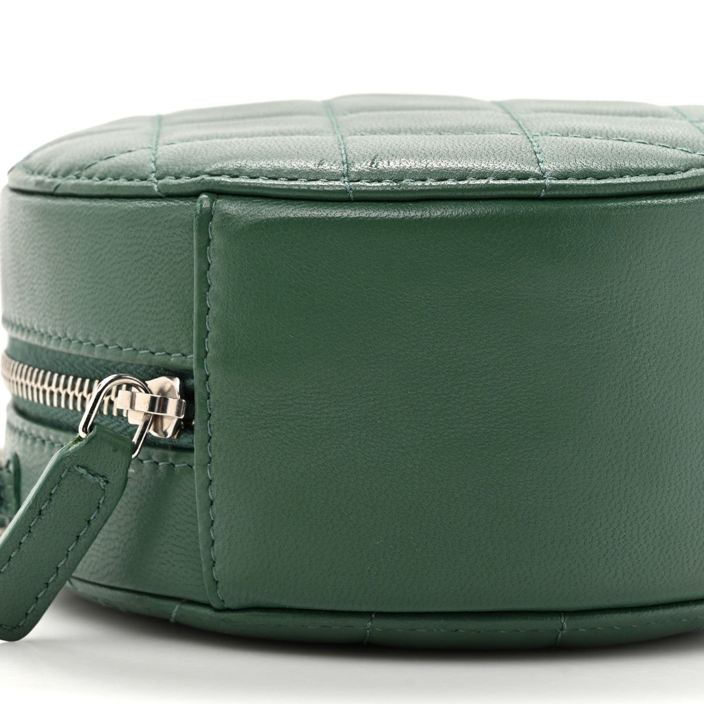 Lambskin Quilted Round Clutch With Chain Green