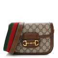GG Supreme Monogram Web Mini Horsebit 1955 Shoulder Bag Beige Brown Sugar