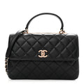 Lambskin Quilted Medium Trendy CC Flap Dual Handle Bag Black