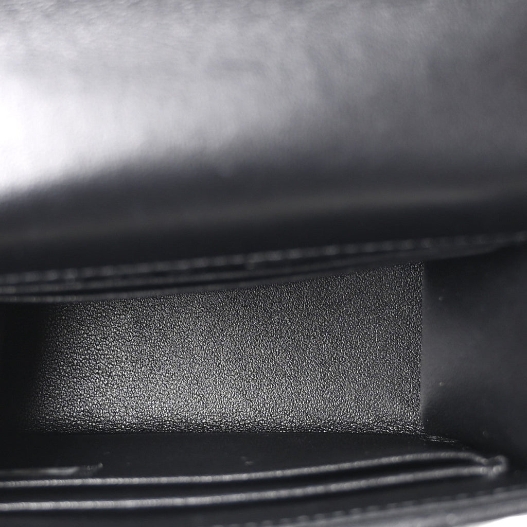 Lambskin Quilted Top Handle Flap Clutch With Chain Black