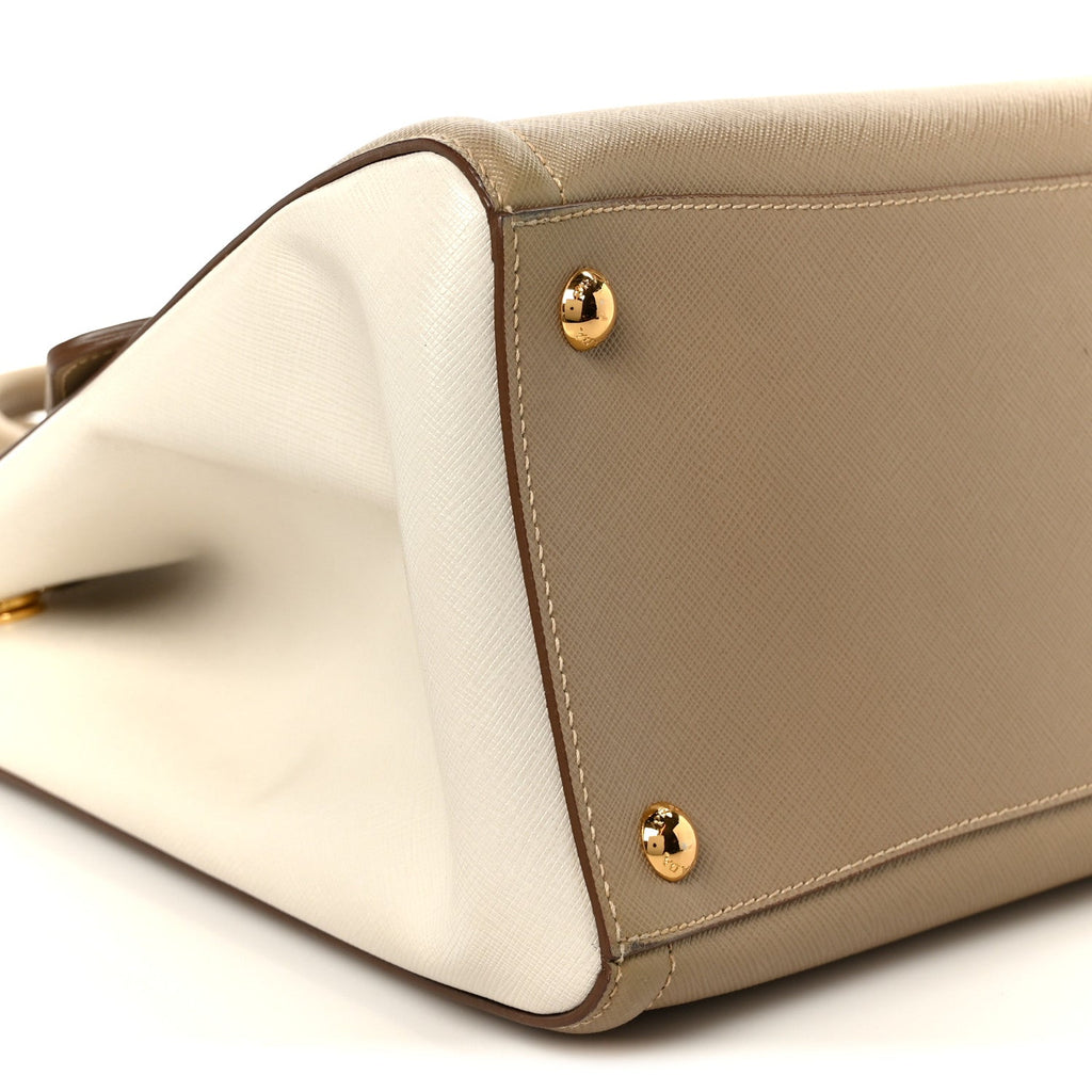 Saffiano Lux Bi-Color Tote Bag Visone Talco