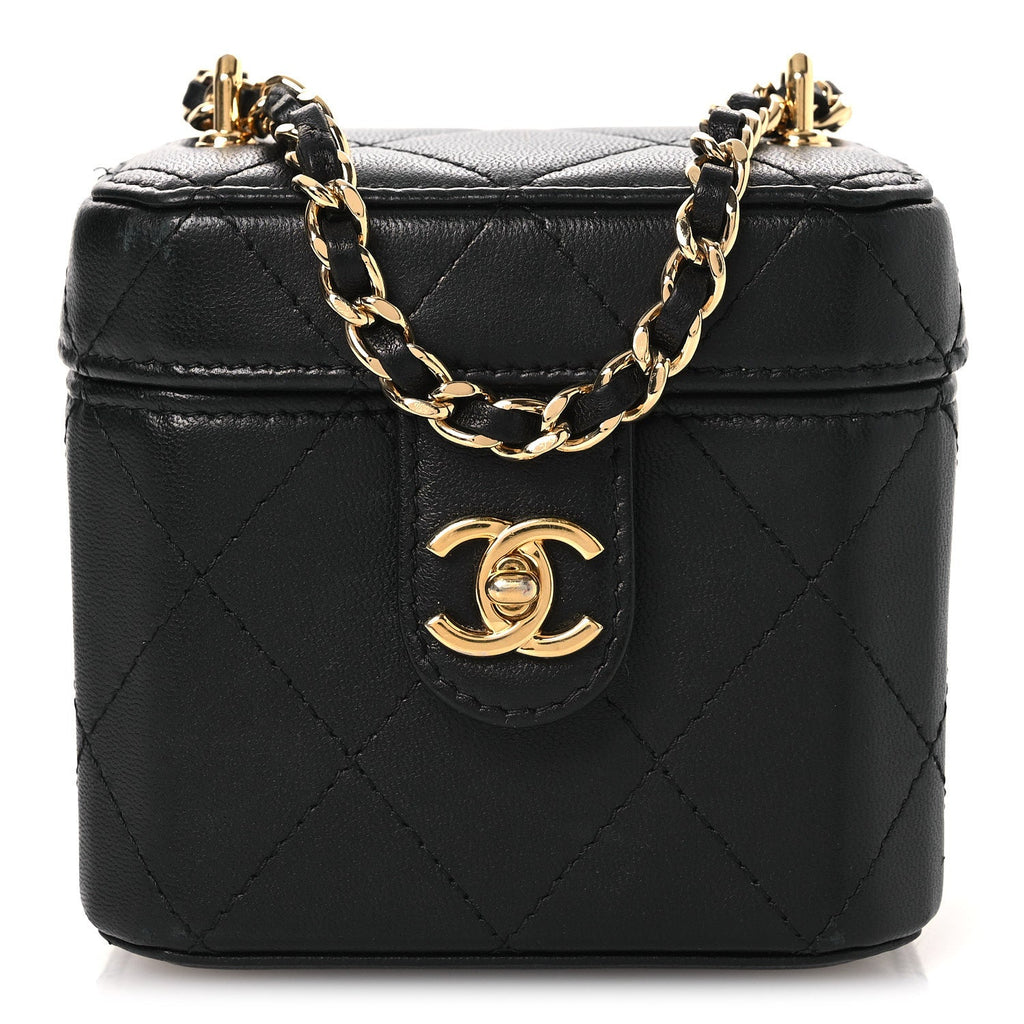 Lambskin Quilted Vanity Clutch With Chain Black