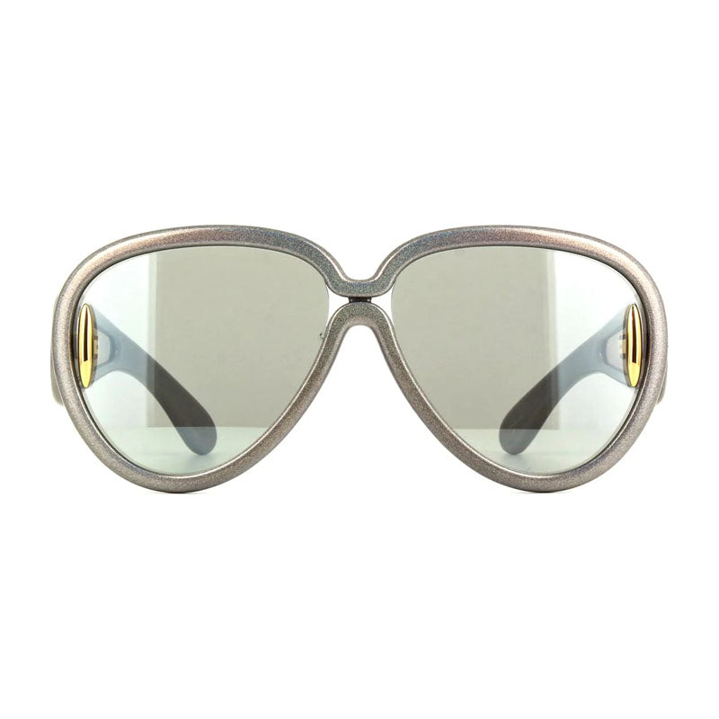 Loewe Sunglasses Aviator Full Rim, Shiny Metallic Grey Frame and Grey with Blue Mirror Lens LW40132I05X