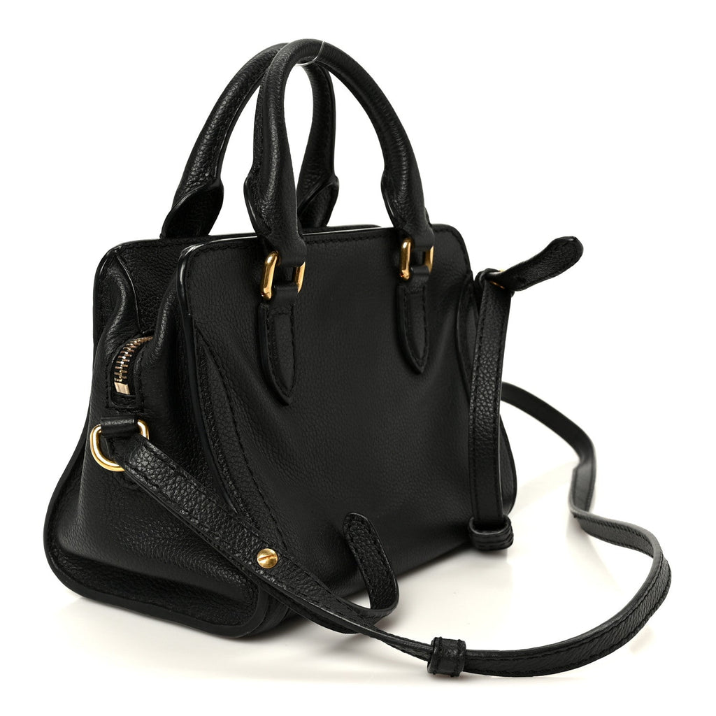 Pebbled Calfskin Mini Skull Padlock Zip Around Tote Black