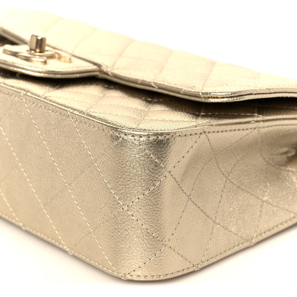 Metallic Caviar Quilted Medium CC Slide Flap Light Gold