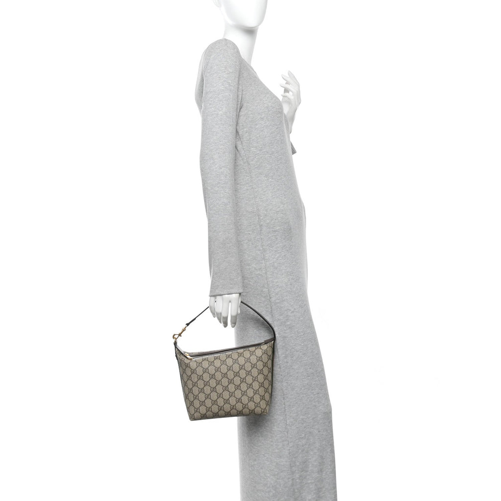 GG Supreme Monogram Textured Calfskin Web Super Mini Ophidia Shoulder Bag Beige Ebony New Acero