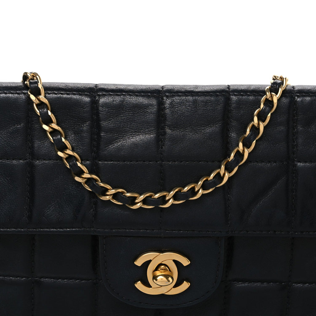 Lambskin East West Chocolate Bar Flap Black