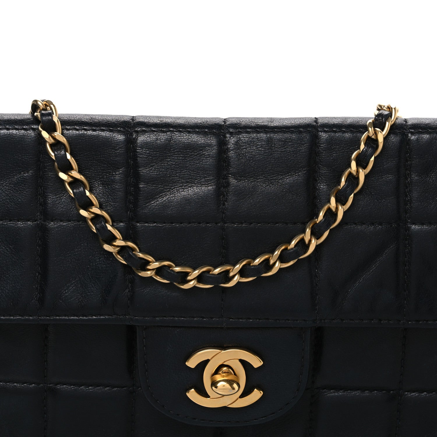 Lambskin East West Chocolate Bar Flap Black