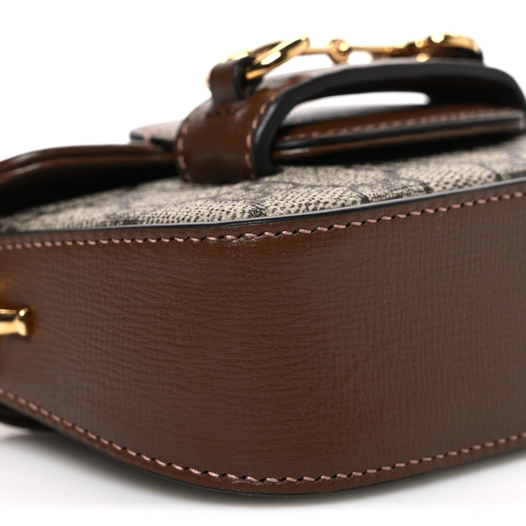 GG Supreme Monogram Azalea Calfskin Web Horsebit 1955 Wallet On Strap Beige Ebony Brown Sugar