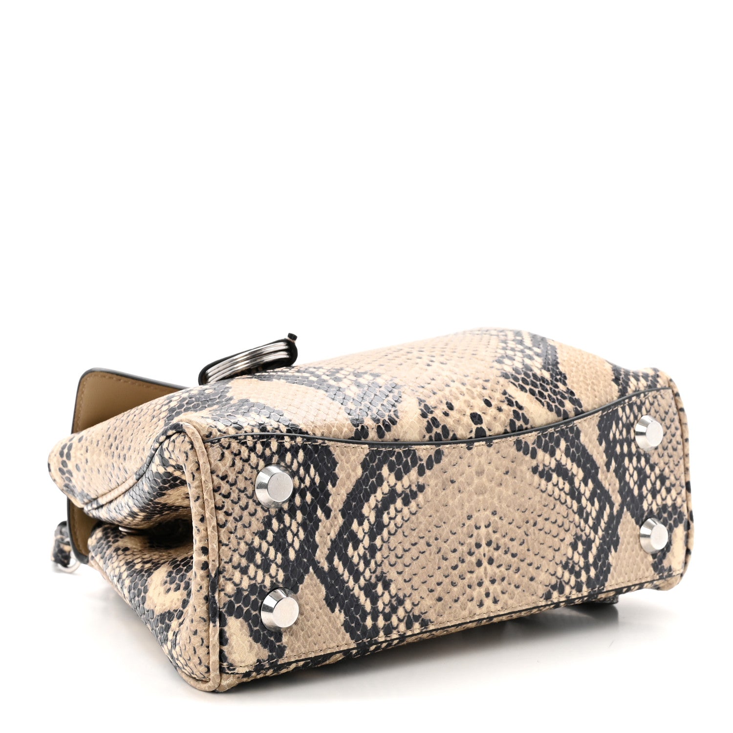 Python Embossed Calfskin Mini Rodeo Top Handle Handbag Natural