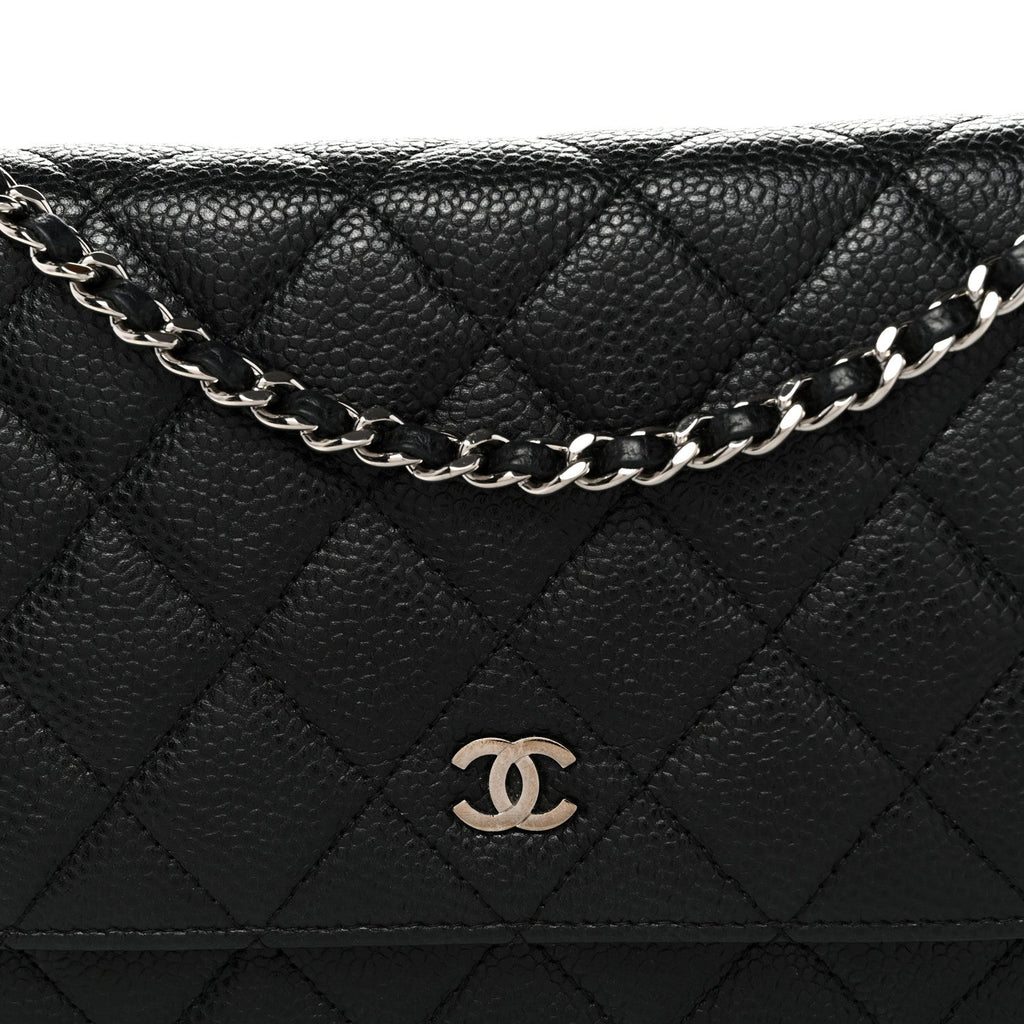 Caviar Quilted Wallet on Chain WOC Black