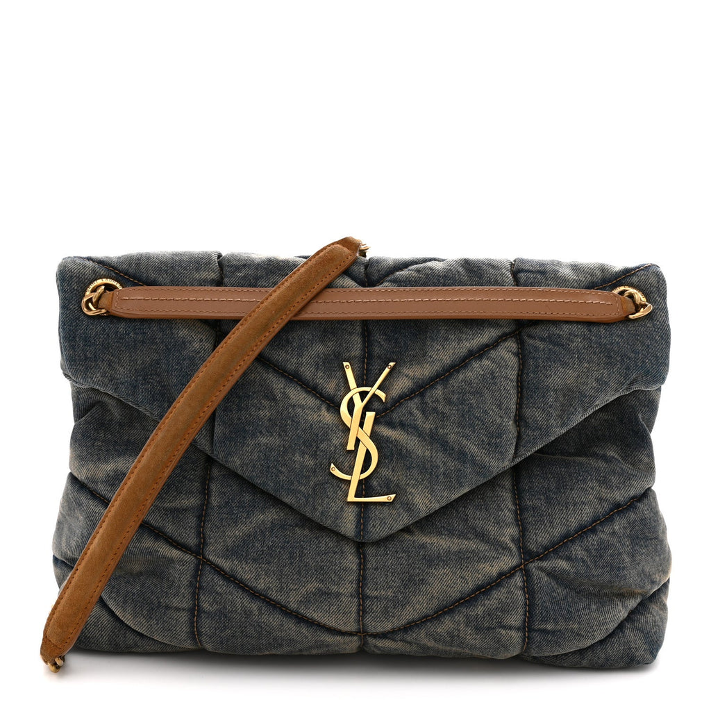 Denim Quilted Medium Loulou Puffer Monogram Chain Satchel Blue Cinnamon
