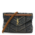 Denim Quilted Medium Loulou Puffer Monogram Chain Satchel Blue Cinnamon