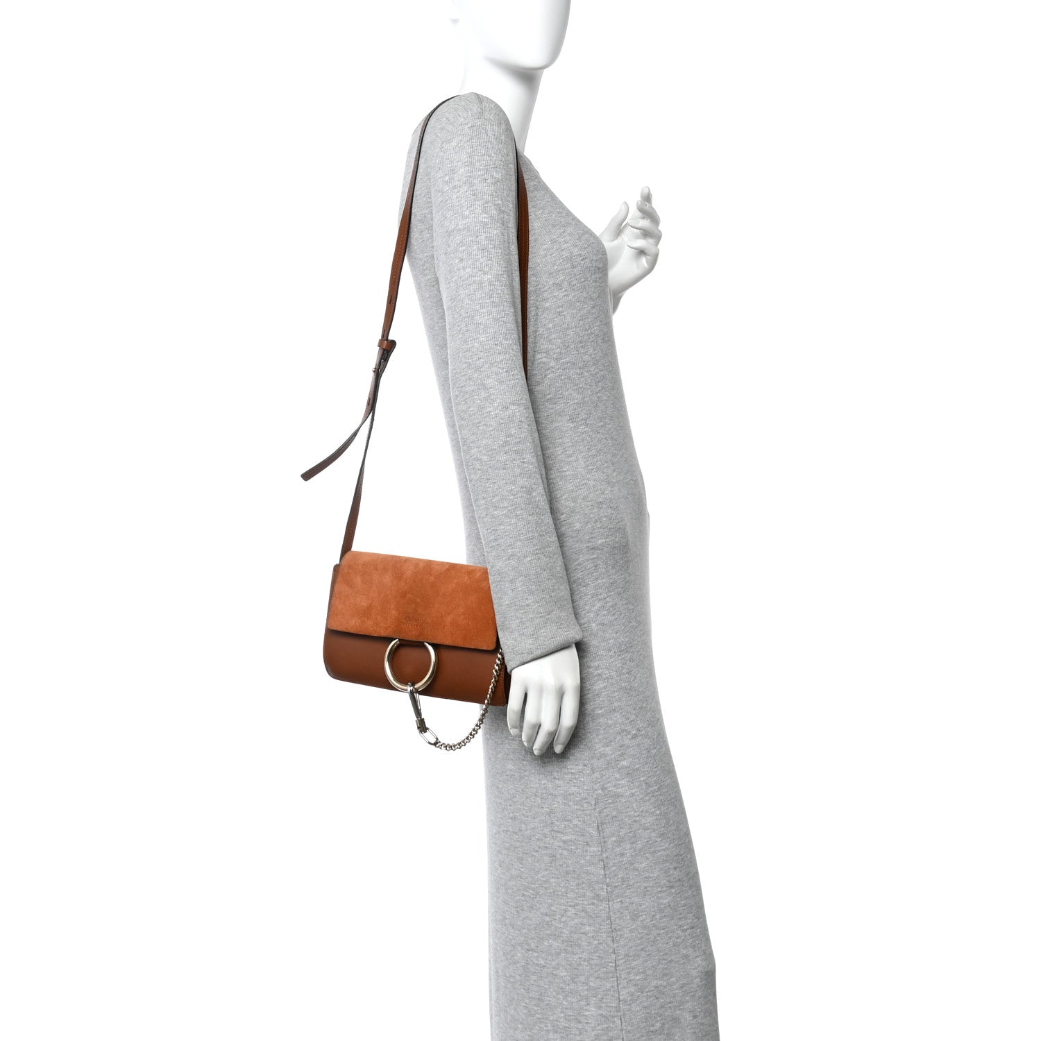 Suede Calfskin Small Faye Shoulder Bag Tobacco