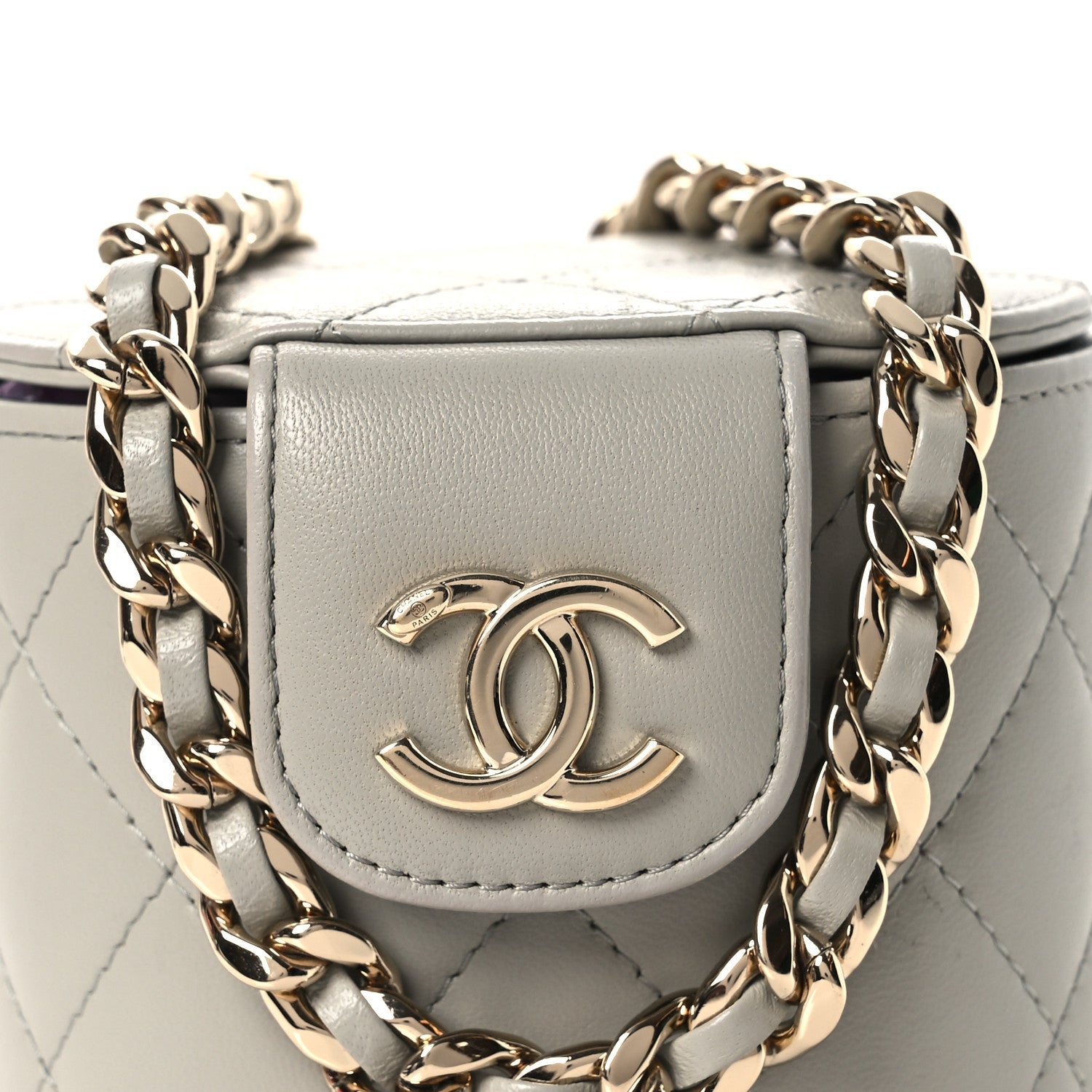 Lambskin Quilted Mini Vanity Case With Chain Grey