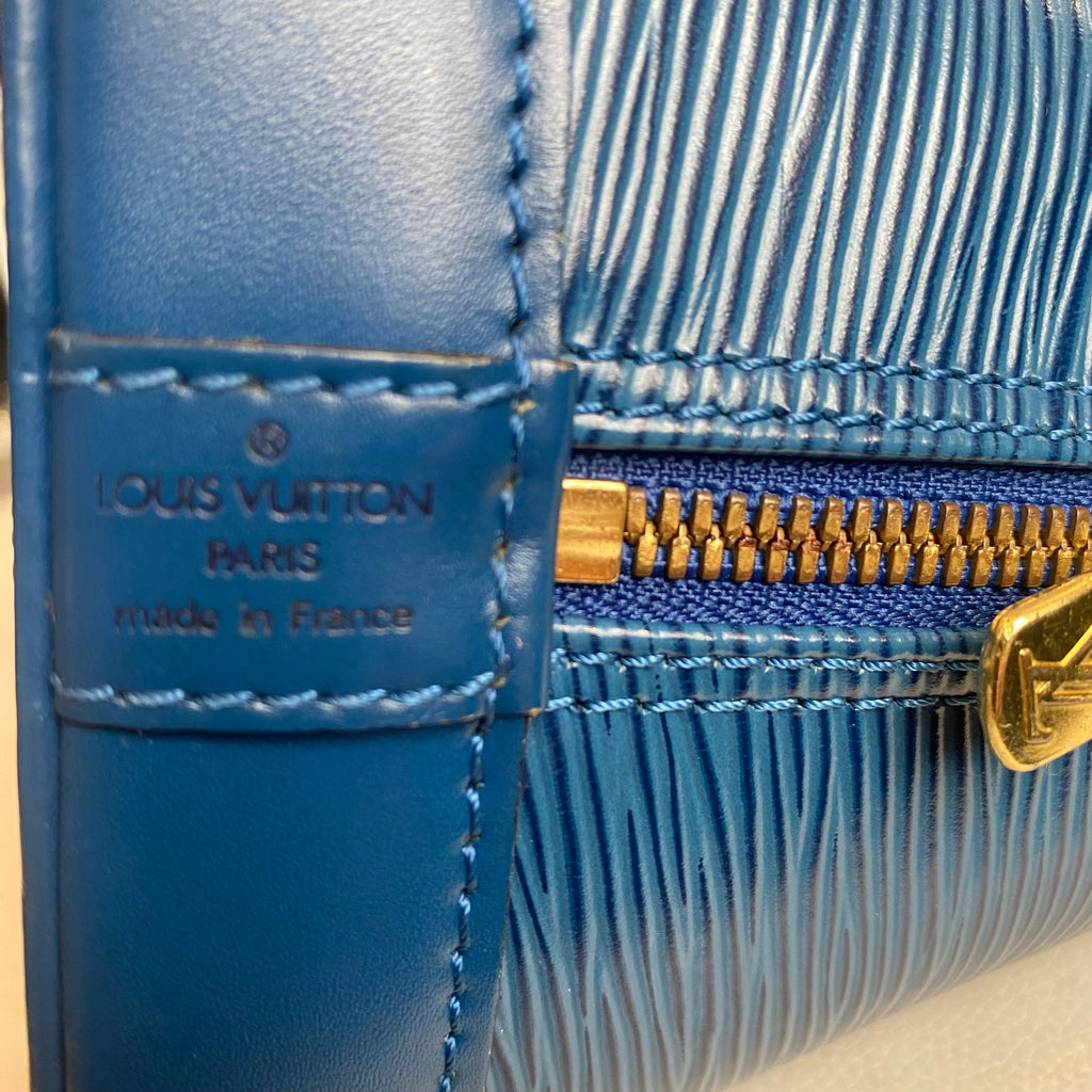 LOUIS VUITTON Epi Alma PM Satchel Handbag with Epi Elise Wallet in Blue