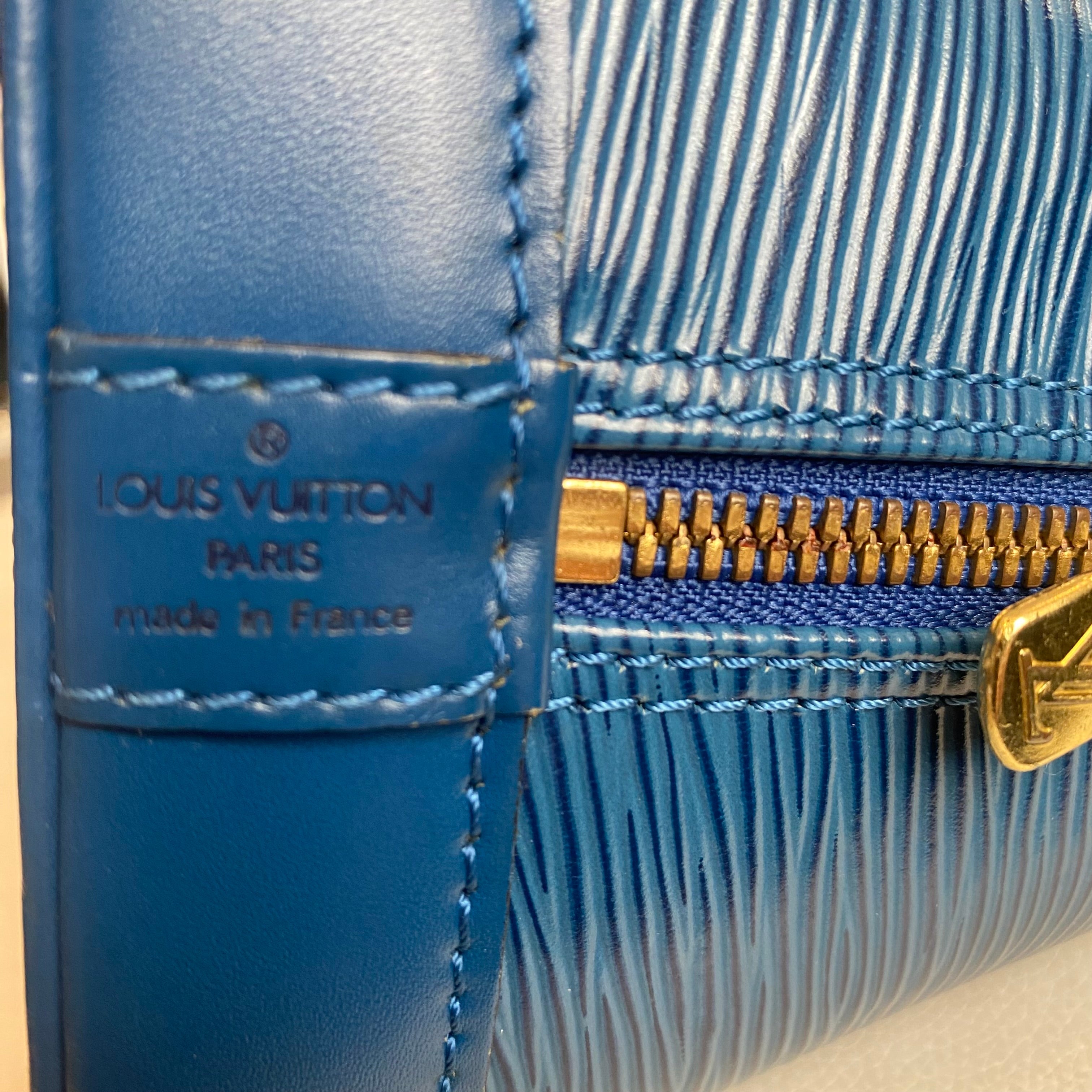 LOUIS VUITTON Epi Alma PM Satchel Handbag with Epi Elise Wallet in Blue