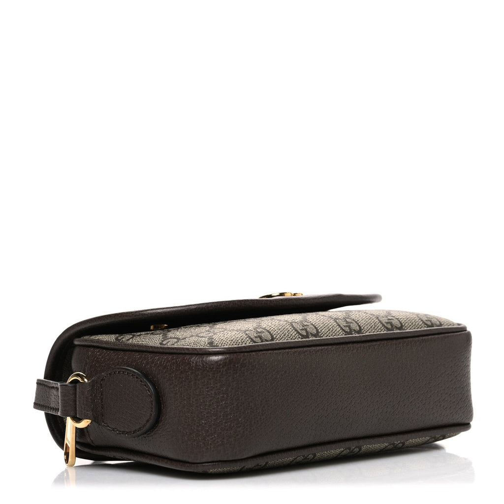 GG Supreme Monogram Textured Dollar Calfskin Mini Ophidia Flap Shoulder Bag Beige Ebony New Acero Beige Ebony New Acero