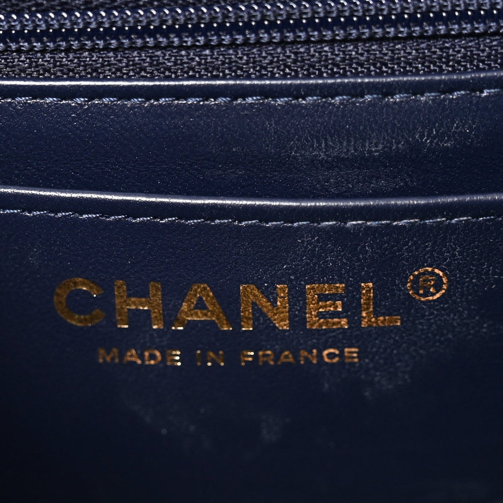 Lambskin Quilted Mini Chain Top Handle Rectangular Flap Navy