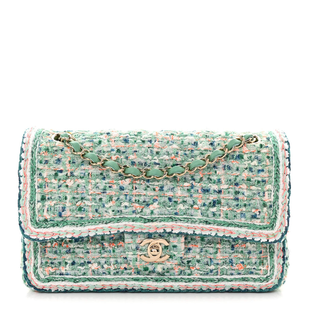 Tweed Braided Medium Flap Green Blue Multicolor