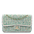 Tweed Braided Medium Flap Green Blue Multicolor