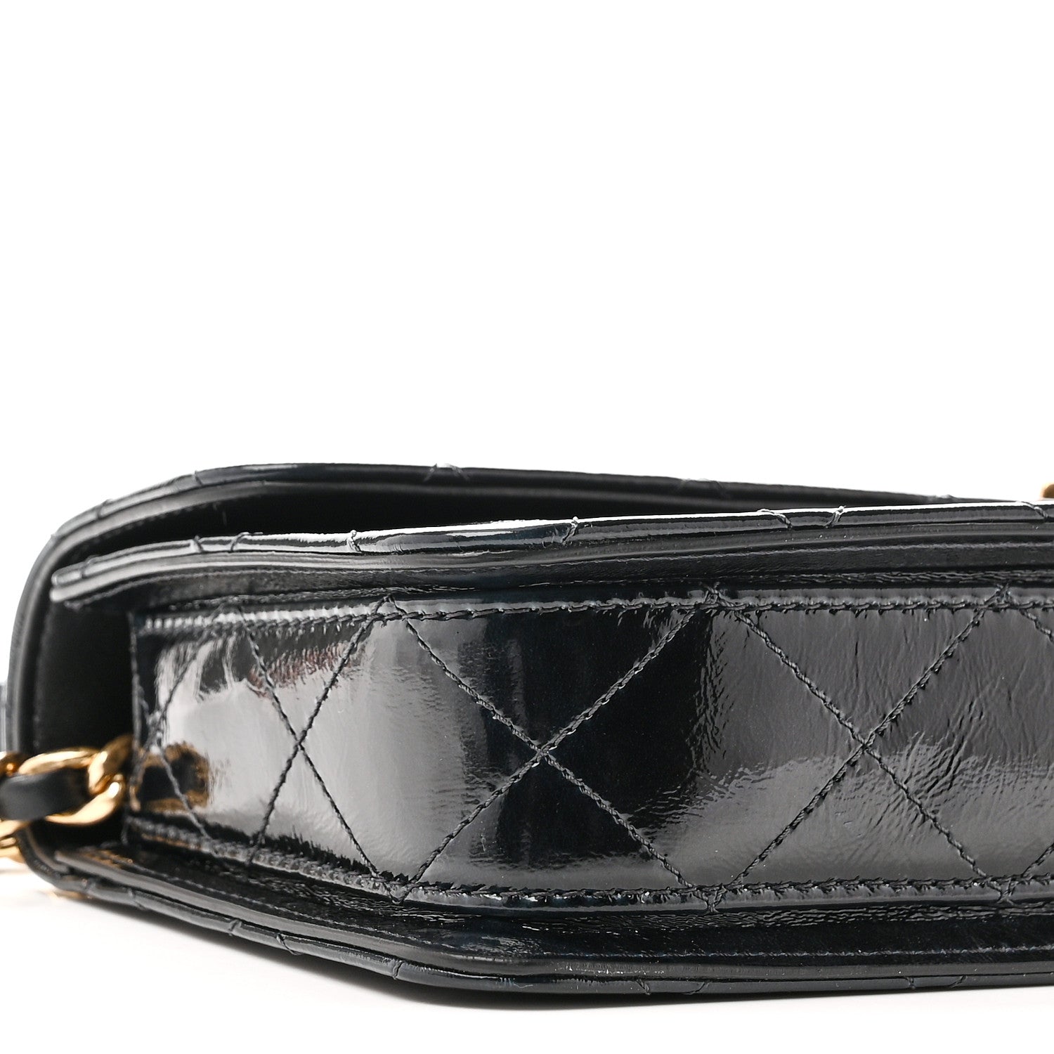 Patent Lambskin Quilted East West Flap Shoulder Bag Black