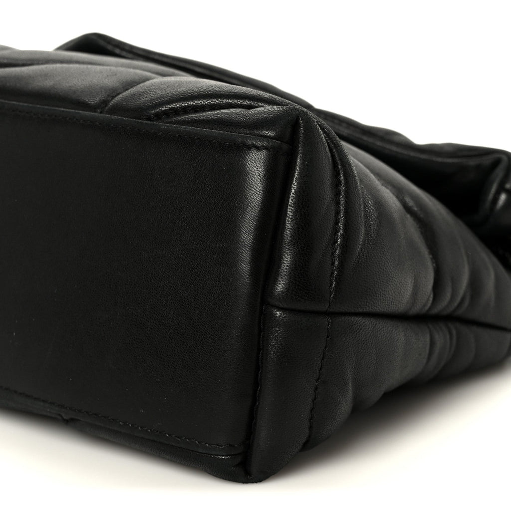 Lambskin Quilted Monogram Monochrome Small Loulou Puffer Chain Satchel Black