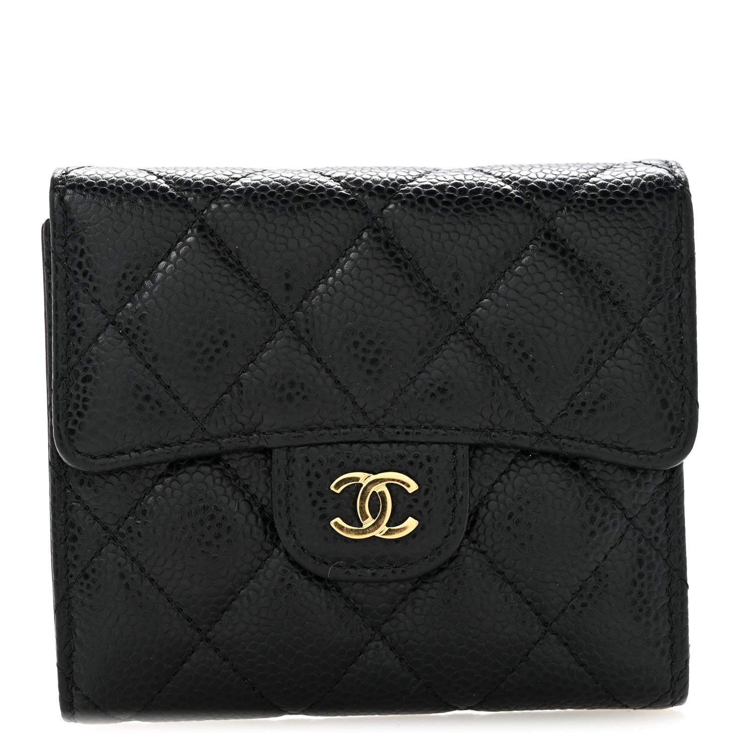 Caviar Quilted Compact Flap Wallet Black