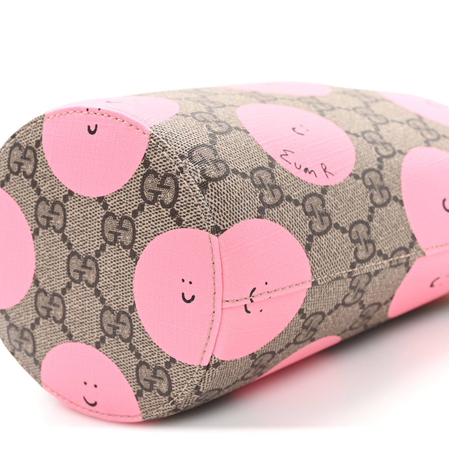 GG Supreme Monogram Childrens Printed Smile Bucket Bag Beige Dark Brown Yellow Pink