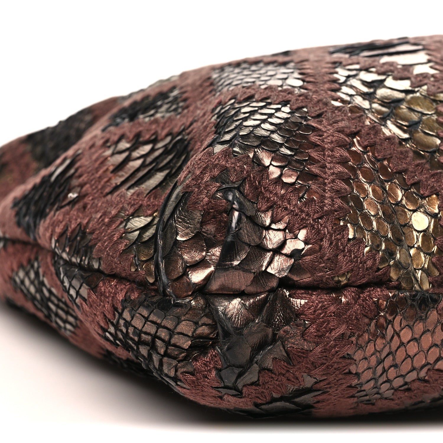Metallic Snakeskin Crochet Large Soft and Chain Hobo Burgundy Multicolor