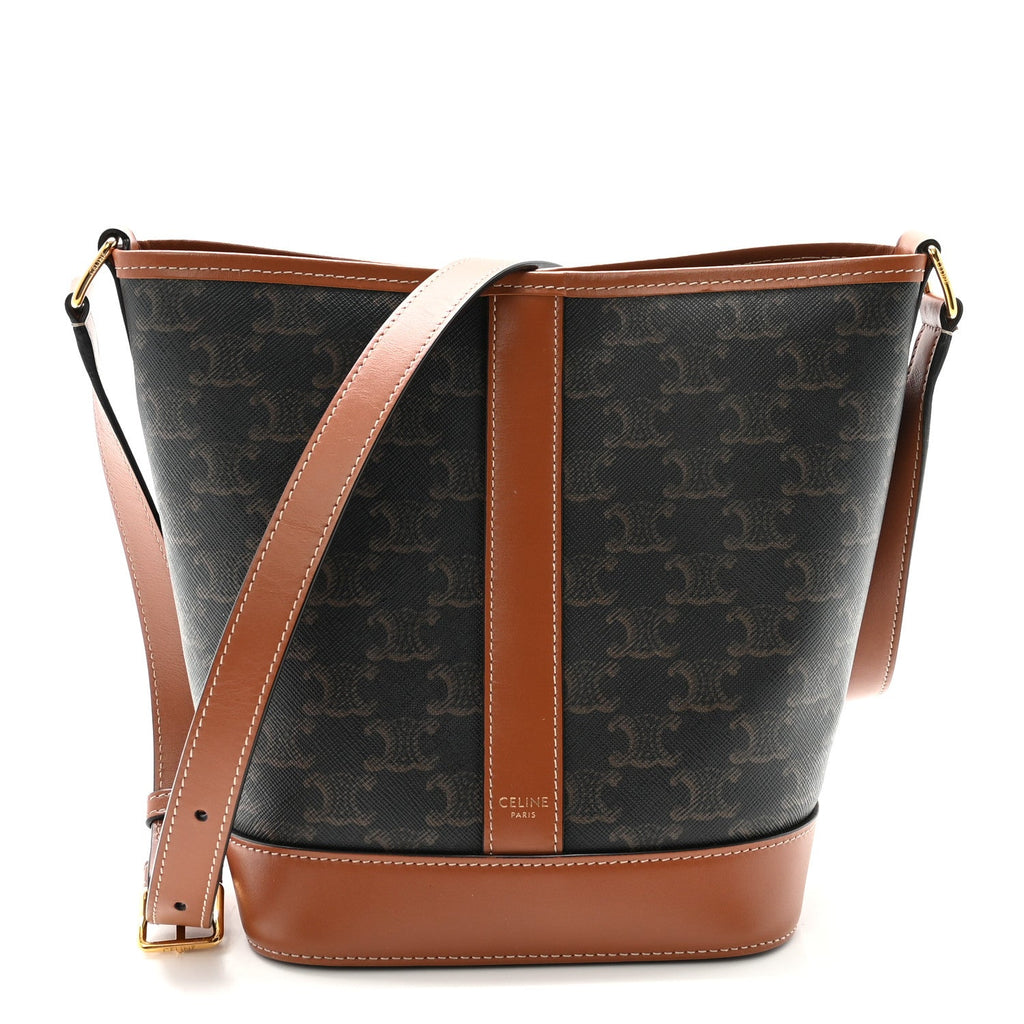 Triomphe Canvas Calfskin Small Bucket Bag Tan