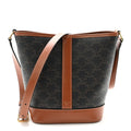 Triomphe Canvas Calfskin Small Bucket Bag Tan