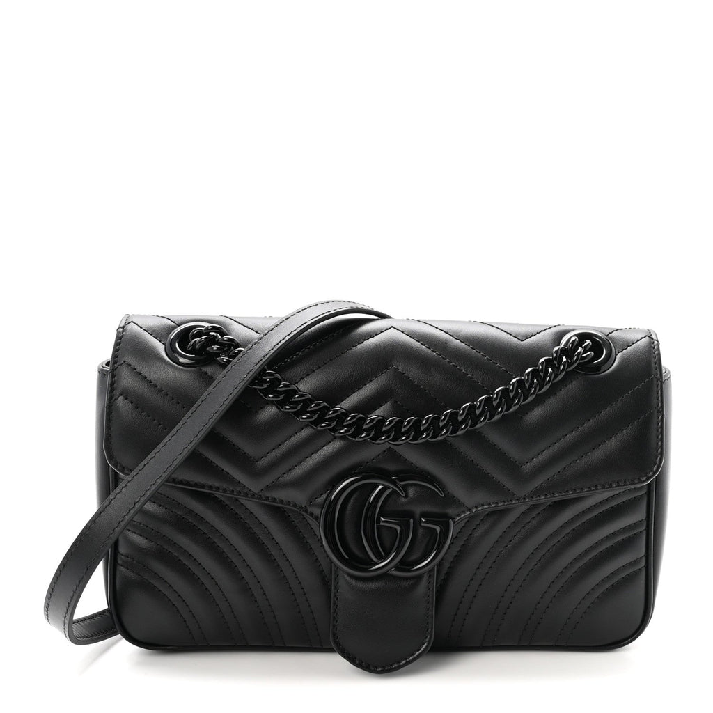 Calfskin Matelasse Monochrome Small GG Marmont Shoulder Bag Black