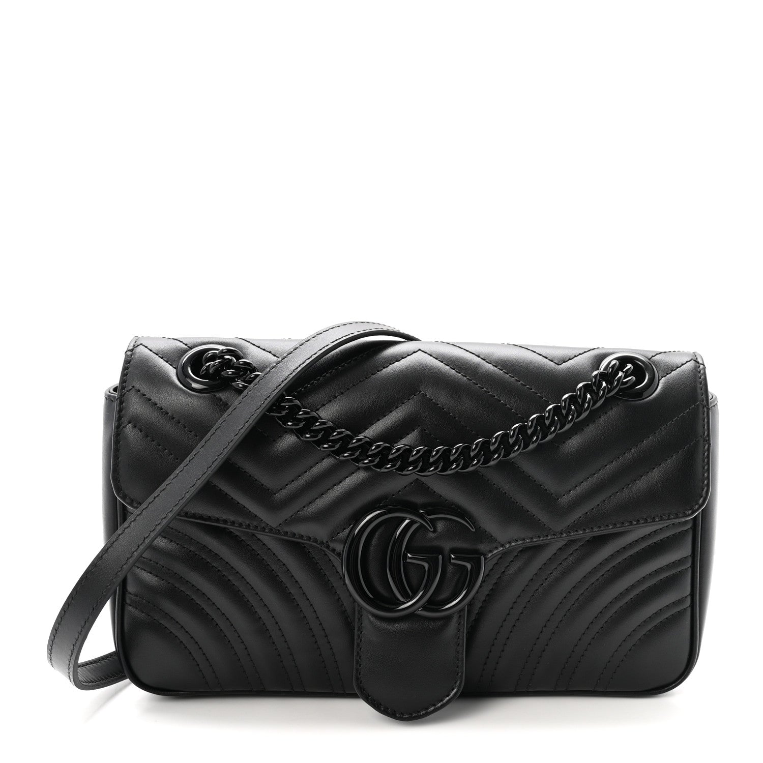 Calfskin Matelasse Monochrome Small GG Marmont Shoulder Bag Black