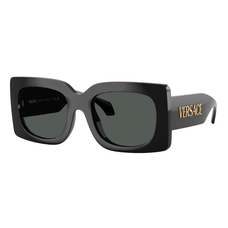 Versace Sunglasses Square Full Rim, Shiny Black Frame and Dark Grey Lens VE4496UGB1/87