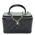 Lambskin Quilted Small Top Handle Vanity Case With Chain Black