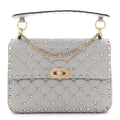 Craquele Nappa Medium Rockstud Spike Shoulder Bag Pastel Grey