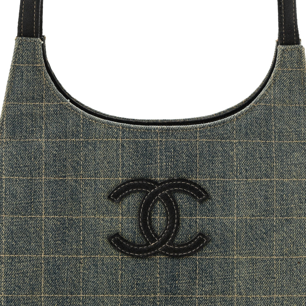 Denim Quilted CC Chocolate Bar Shoulder Bag Blue