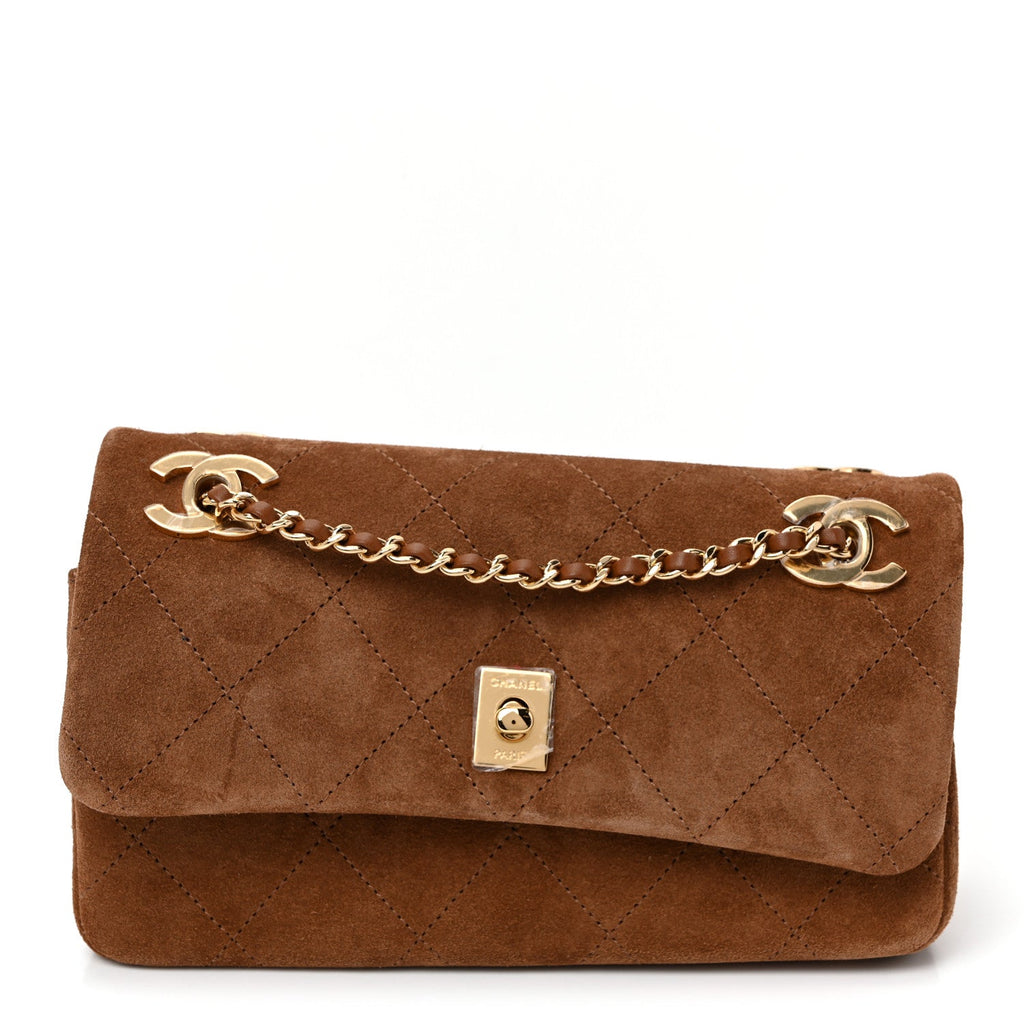 Suede Calfskin Quilted Small Eyes On You Flap Camel