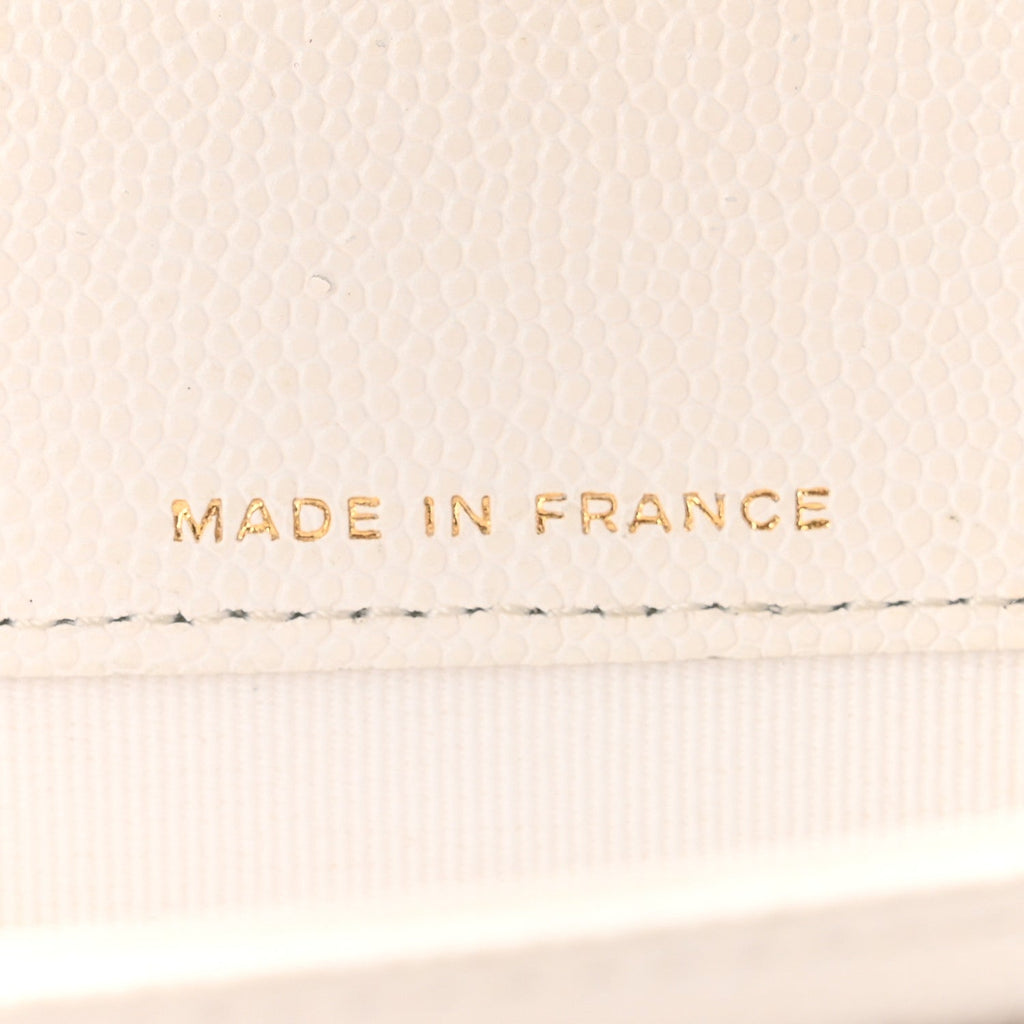 Caviar Quilted Flap Card Holder Wallet White
